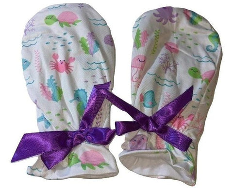 Under The Sea Matching Mittens with purple Ribbon