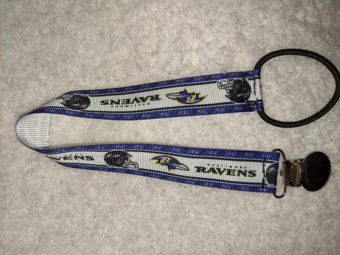 Ravens Football  HAND CRAFTED PACIFIER DUMMY Single Sided CLIP - 10"-12"