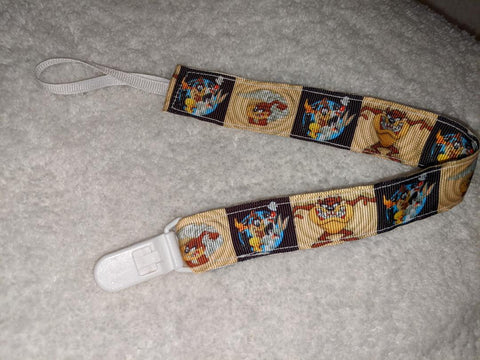 Looney Tunes Taz HAND CRAFTED PACIFIER DUMMY CLIP - 10"-12"