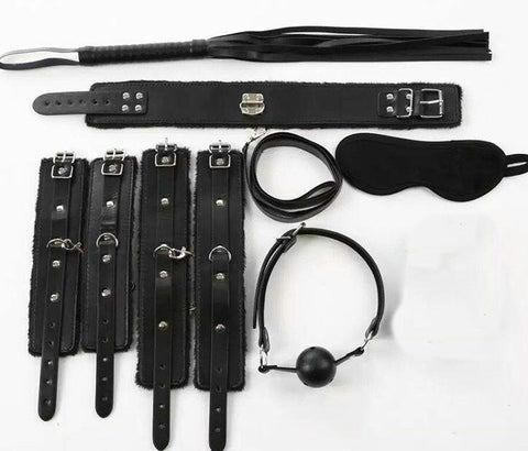 Bondage 10 pcs BDSM Starter Kit Ball Gag Cuff Collar Fetish Sex Toys Set Black