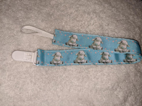Lamb HAND CRAFTED PACIFIER DUMMY CLIP - 10"-12"