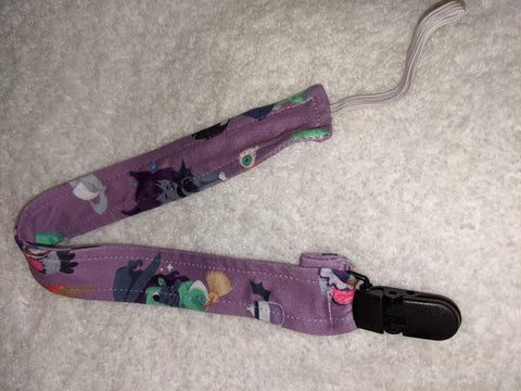Tiny Terrors Purple  Matching Fabric Pacifier Clips