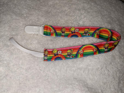 Rainbow Bright HAND CRAFTED PACIFIER DUMMY CLIP - 10"-12"