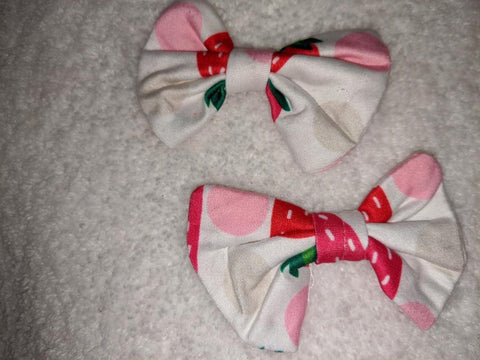 STRAWBERRY PATCH Matching Boutique Fabric Hair Bow 2pc Set